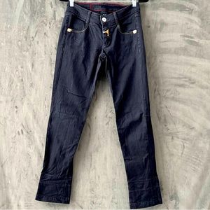 Marithé Francois Girbaud bold blue jeans purple/yellow accent stitching. Size 29